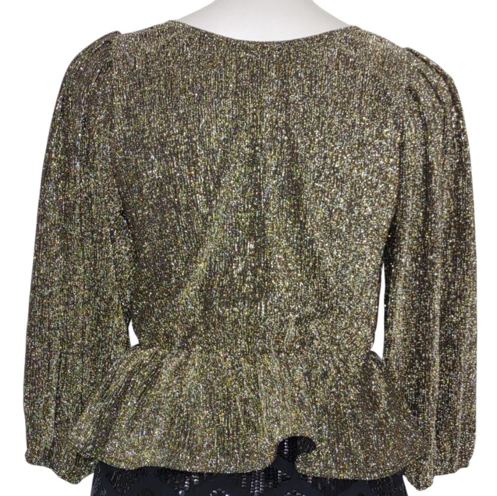 Astr Gold Metallic Peplum Top Size XS Suplice Metallic Puff Sleeve
